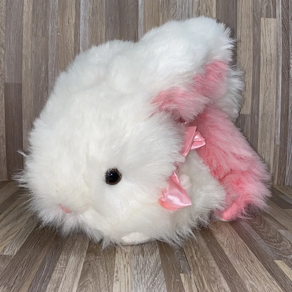 Pink Easter Bunny plush stuffed animal Easter basket filler fluffy plush vintage